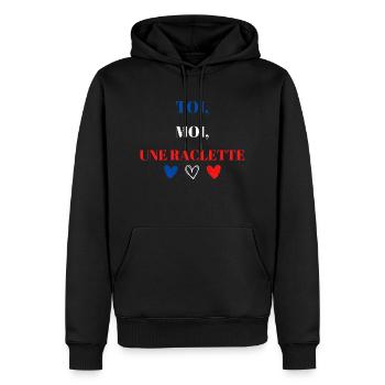 Tee-shirt raclette | Cadeau de noël original - Sweat à capuche Premium bio Homme - noir - Devant - Nico (187cm)