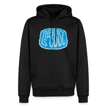 therapy is cool Zitat - Männer Premium Bio Hoodie - Schwarz - Vorne - Nico (187cm)