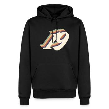 19th anniversary vintage - Men’s Premium Organic Hoodie - black - Front - Nico (187cm)