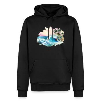 Wave, Tropical island, Meer Strand Palmen Urlaub - Männer Premium Bio Hoodie - Schwarz - Vorne - Nico (187cm)
