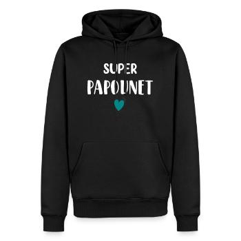Papounet cadeau original pour papa noël, fête - Sweat à capuche Premium bio Homme - noir - Devant - Nico (187cm)