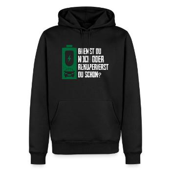 Bremst du Noch Oder Rekuperierst Du Schon? - Männer Premium Bio Hoodie - Schwarz - Vorne - Nico (187cm)