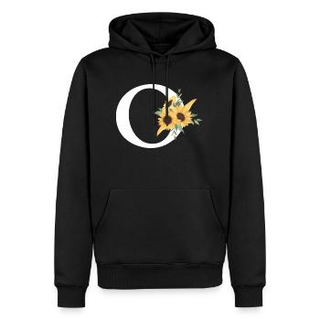 Sonnenblume Blumenbuchstabe O - Männer Premium Bio Hoodie - Schwarz - Vorne - Nico (187cm)