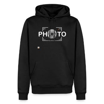 Photographe Réticule - Sweat à capuche Premium bio Homme - noir - Devant - Nico (187cm)