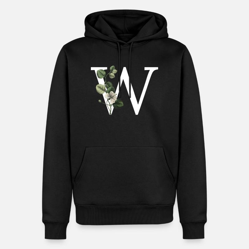 lettre w botanique vert - Sweat à capuche Premium bio Homme - noir