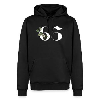 Numéro 65 floral vert - 65e anniversaire floral - Sweat à capuche Premium bio Homme - noir - Devant - Nico (187cm)