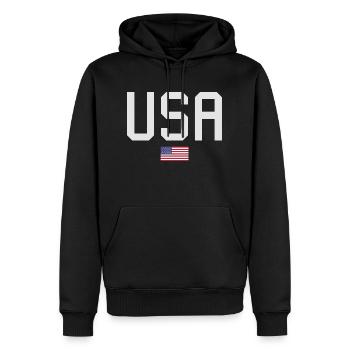 ÉQUIPE Bannière du drapeau américain des États-Unis en cours d’écriture - Sweat à capuche Premium bio Homme - noir - Devant - Nico (187cm)