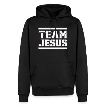 L’équipe de Jésus - Sweat à capuche Premium bio Homme - noir - Devant - Nico (187cm)
