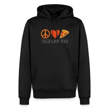 Peace Love Food – Retro Style mit Herz & Pizza - Männer Premium Bio Hoodie - Schwarz - Vorne - Nico (187cm)