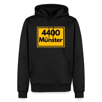 Town sign - then retro old zip code 4400 MÜNSTER - Men’s Premium Organic Hoodie - black - Front - Nico (187cm)