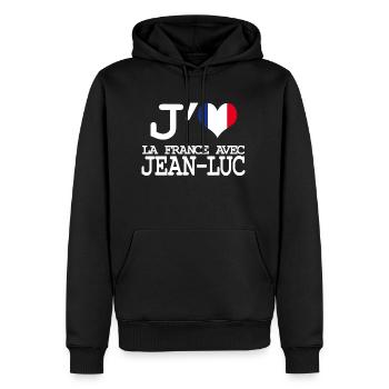 Ich liebe Frankreich mit Jean Luc - Männer Premium Bio Hoodie - Schwarz - Vorne - Nico (187cm)