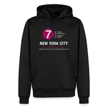 Les temps de New York, ville de métro 7 trains - Sweat à capuche Premium bio Homme - noir - Devant - Nico (187cm)