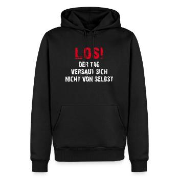 Los! Der Tag versaut sich nicht von selbst - Männer Premium Bio Hoodie - Schwarz - Vorne - Nico (187cm)