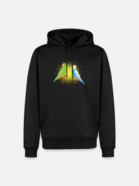 two cute green and blue budgies budgerigar - Men’s Premium Organic Hoodie - black
