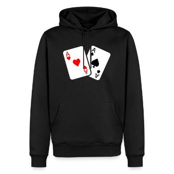 Jeu de cartes avec deux as - Sweat à capuche Premium bio Homme - noir - Devant - Nico (187cm)