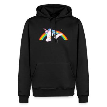 licorne licorne tamponnant licorne - Sweat à capuche Premium bio Homme - noir - Devant - Nico (187cm)