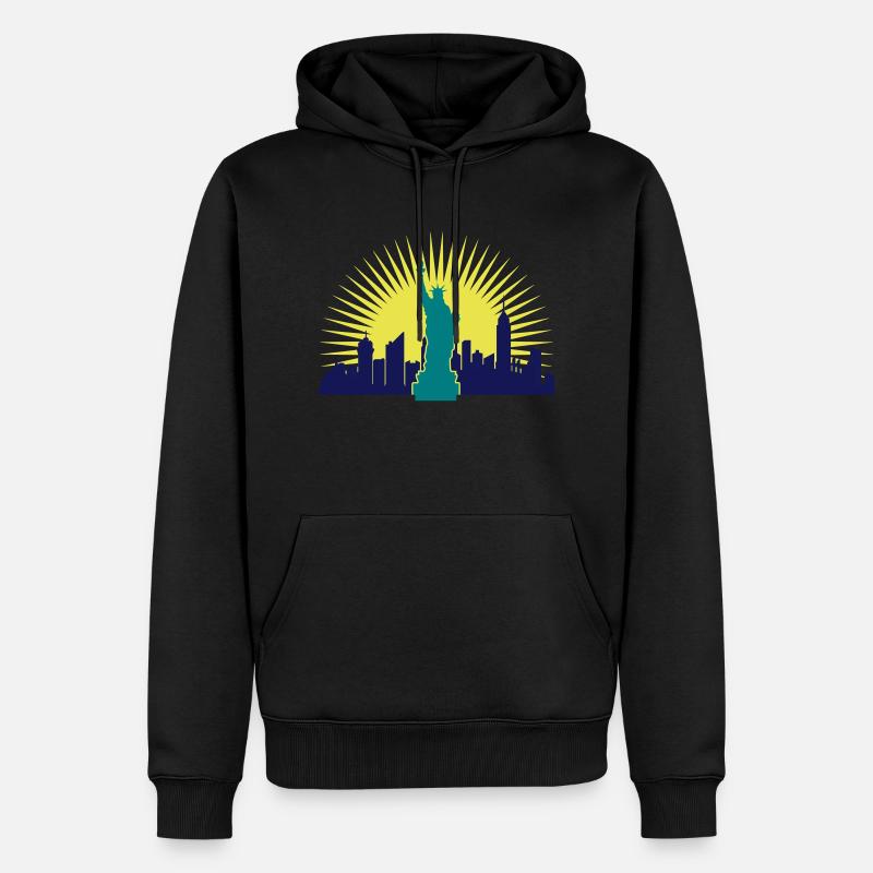 Sonne Hochhäuser Freiheitsstatue - Männer Premium Bio Hoodie - Schwarz