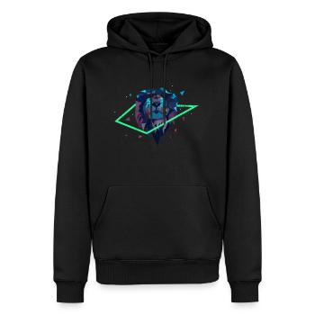 LÖWE KÖNIG LÖWENKÖPFE NEON RAUBTIER MOTIV GESCHENK - Männer Premium Bio Hoodie - Schwarz - Vorne - Nico (187cm)