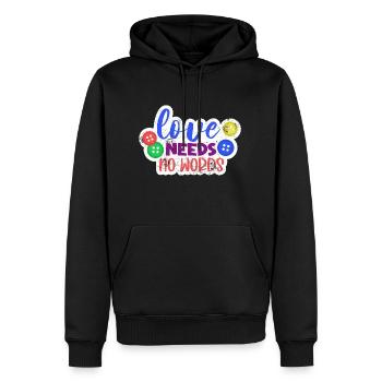 LIEBE BRAUCHT KEINE WORTE AUTIST ADS SYNDROM SRUCH - Männer Premium Bio Hoodie - Schwarz - Vorne - Nico (187cm)