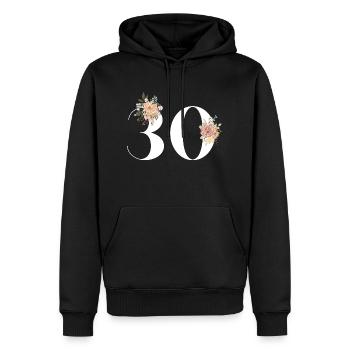 30e anniversaire fleuris (Cadeau de 30 ans) - Sweat à capuche Premium bio Homme - noir - Devant - Nico (187cm)