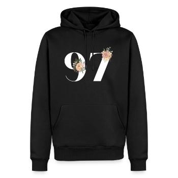 97e anniversaire fleuris (Cadeau de 97 ans) - Sweat à capuche Premium bio Homme - noir - Devant - Nico (187cm)