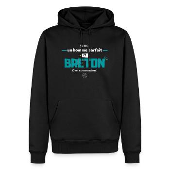 Homme parfait et Breton. - Sweat à capuche Premium bio Homme - noir - Devant - Nico (187cm)
