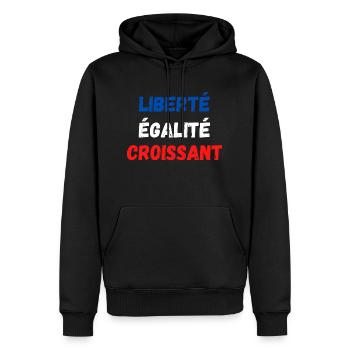 Liberté égalité Croissant - Sweat à capuche Premium bio Homme - noir - Devant - Nico (187cm)