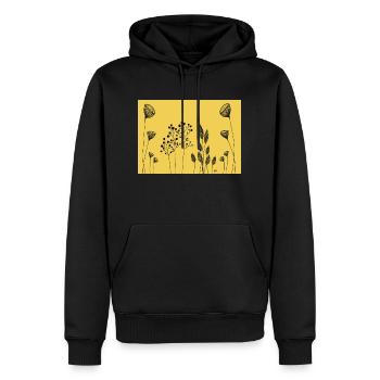 Dessin Fleurs noir jaune Fine Line Art - Sweat à capuche Premium bio Homme - noir - Devant - Nico (187cm)