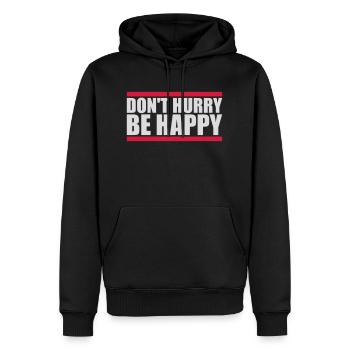 Ne vous dépêchez pas d’être heureux - Sweat à capuche Premium bio Homme - noir - Devant - Nico (187cm)