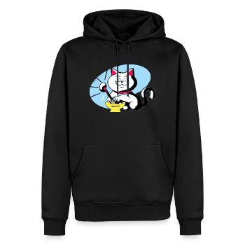 Chat et ramen - Sweat à capuche Premium bio Homme - noir - Devant - Nico (187cm)