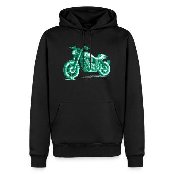 Retro Motorrad in 8 Bit in der Farbe grün - Männer Premium Bio Hoodie - Schwarz - Vorne - Nico (187cm)
