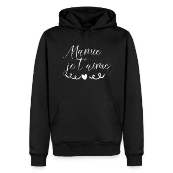 Mamie je t aime - Sweat à capuche Premium bio Homme - noir - Devant - Nico (187cm)
