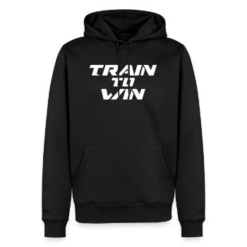 TRAINS TO WIN - Men’s Premium Organic Hoodie - black - Front - Nico (187cm)
