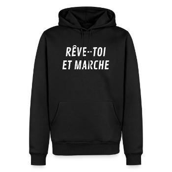 Rêve toi et marche - Sweat à capuche Premium bio Homme - noir - Devant - Nico (187cm)