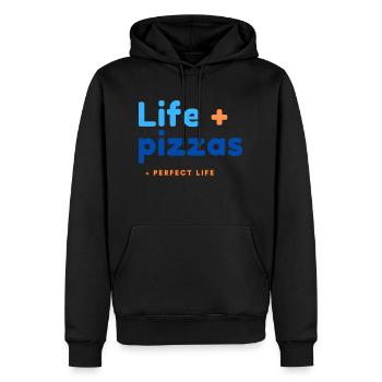 Vie + Pizzas = Vie parfaite - Sweat à capuche Premium bio Homme - noir - Devant - Nico (187cm)