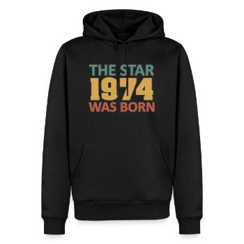 Le Star 1974 est né – 50e anniversaire 1974 - Sweat à capuche Premium bio Homme - noir - Devant - Nico (187cm)