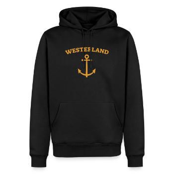 Westerland - Sylt - Nordsee - Anker - Möwe - Insel - Männer Premium Bio Hoodie - Schwarz - Vorne - Nico (187cm)