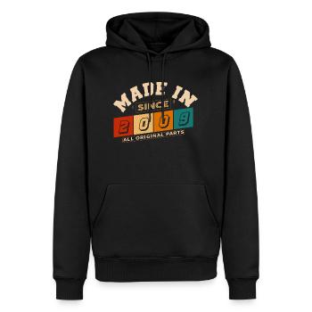 Made in 2009 anniversaire 15 ans - Sweat à capuche Premium bio Homme - noir - Devant - Nico (187cm)