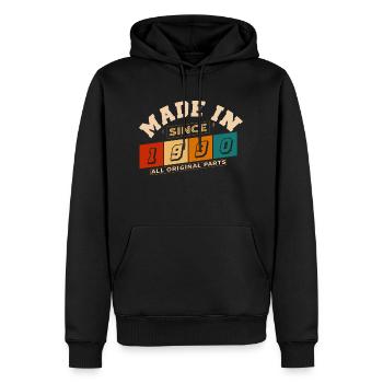 Made in 1990 anniversaire 34 ans - Sweat à capuche Premium bio Homme - noir - Devant - Nico (187cm)