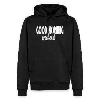 GOOD MORNING WEEKEND Inspirierende Phrase Wohlbefinden - Männer Premium Bio Hoodie - Schwarz - Vorne - Nico (187cm)