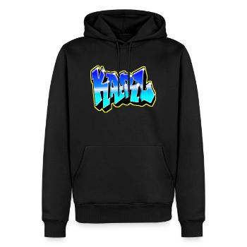 KARL Graffiti Blau und Gelb - Männer Premium Bio Hoodie - Schwarz - Vorne - Nico (187cm)