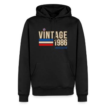 Jahrgang 1986 limitierte Auflage - Männer Premium Bio Hoodie - Schwarz - Vorne - Nico (187cm)