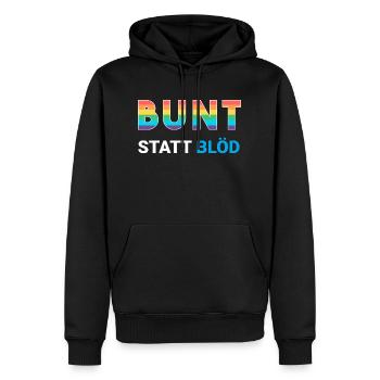 Bunt statt blöd - LGBTQ Regenbogen gegen rechts - Männer Premium Bio Hoodie - Schwarz - Vorne - Nico (187cm)