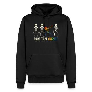 Buntes Dabbing Skelett "Dare To Be Yourself" - Männer Premium Bio Hoodie - Schwarz - Vorne - Nico (187cm)