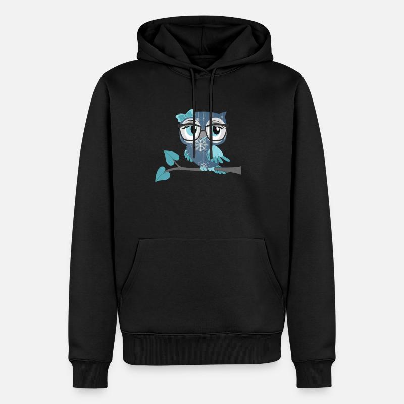 Eule_Schnee-Eule - Männer Premium Bio Hoodie - Schwarz