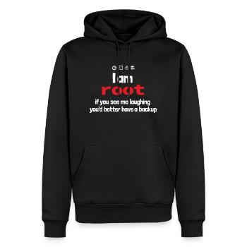 root backup - laughing - Männer Premium Bio Hoodie - Schwarz - Vorne - Nico (187cm)