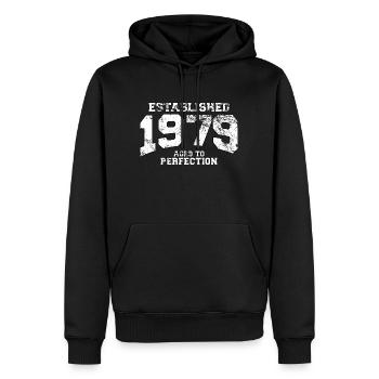 established 1979 - aged to perfection (fr) - Sweat à capuche Premium bio Homme - noir - Devant - Nico (187cm)