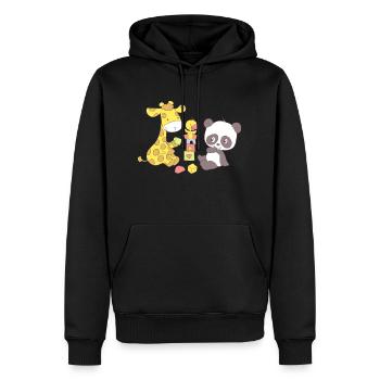Giraffe and Panda playing with Blocks - Sweat à capuche Premium bio Homme - noir - Devant - Nico (187cm)