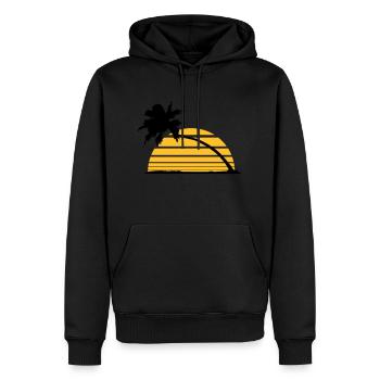 sun stripes lines silhouette palm beach sea - Men’s Premium Organic Hoodie - black - Front - Nico (187cm)