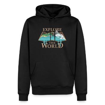 Carte et animaux (Explorer) - Sweat à capuche Premium bio Homme - noir - Devant - Nico (187cm)